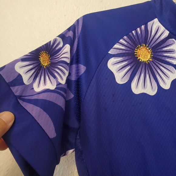 Ladies short sleeve cycle jersey by WeimoMonkey XL Floral Purple Hawaiian Pocket - Picture 5 of 15